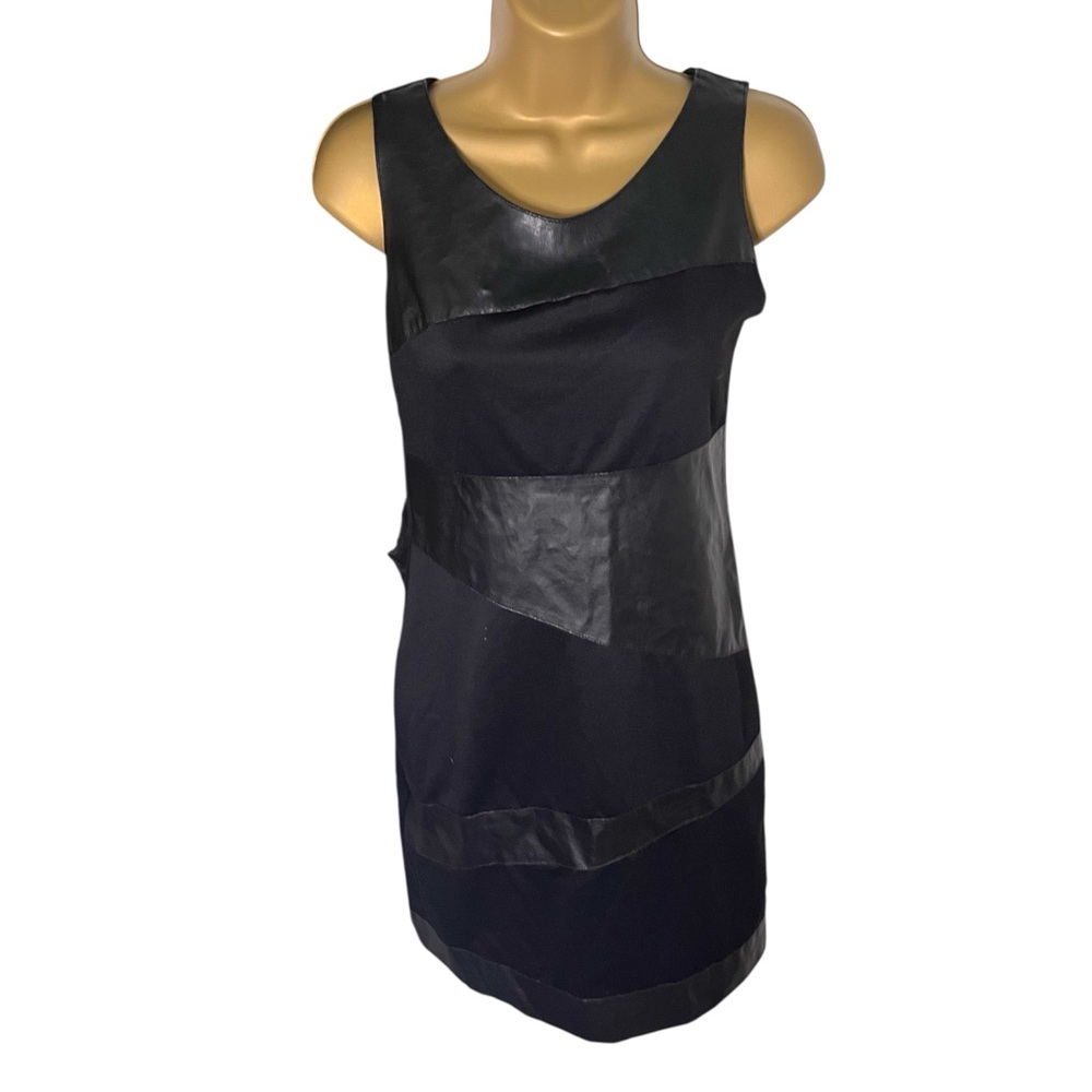 Alyn Paige Bodycon Mini Dress Faux Leather Panel Sleeveless Black 3/4